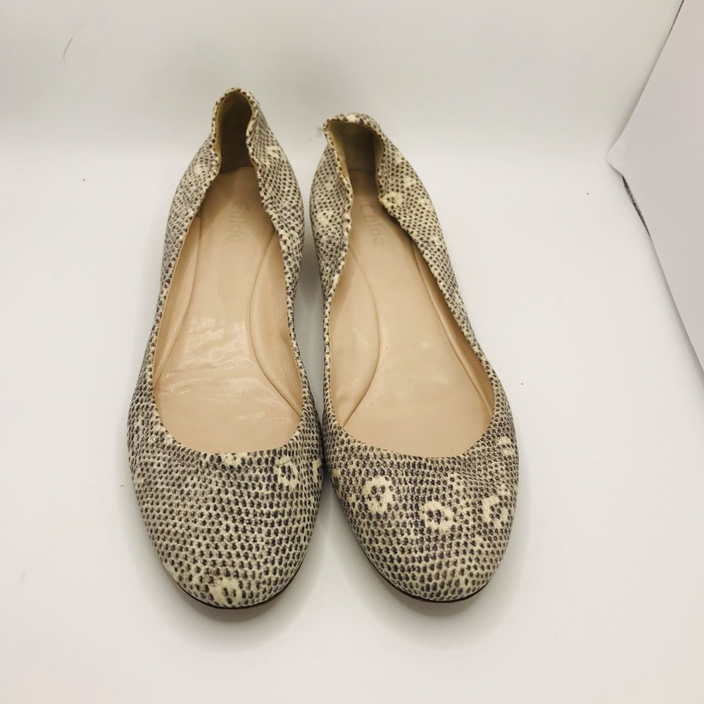 Chloe Beige Snake-Print Ballet Flats - Picture 7 of 9